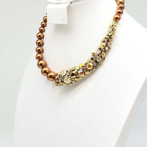 Heidi Daus Gold Pearl and Diamond Swarovski Crystal Asymmetrical NECKLACE ONLY - Picture 7 of 10